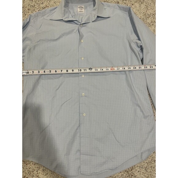 Brooks Brothers Shirt Mens 1818 16.5 35 Blue Made In USA Cotton Woven - Picture 8 of 12